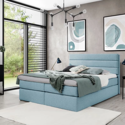 Kontinentální postel ADRIENA - 200x200, světle modrá + topper ZDARMA