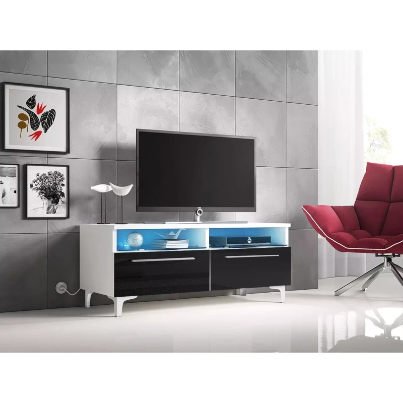 Televizní stolek na nožičkách LANDA - bílý / černý
