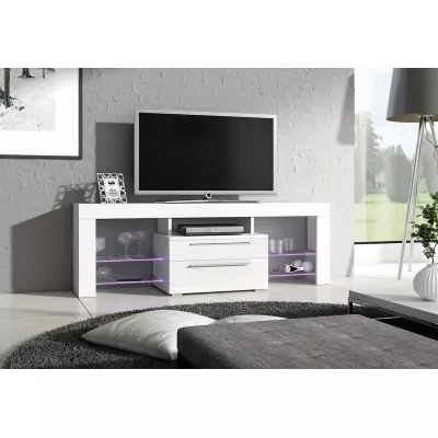 Televizní stolek HORD - bílý / bílý lesk