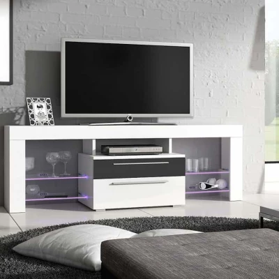 Televizní stolek HORD - bílý / šedý lesk