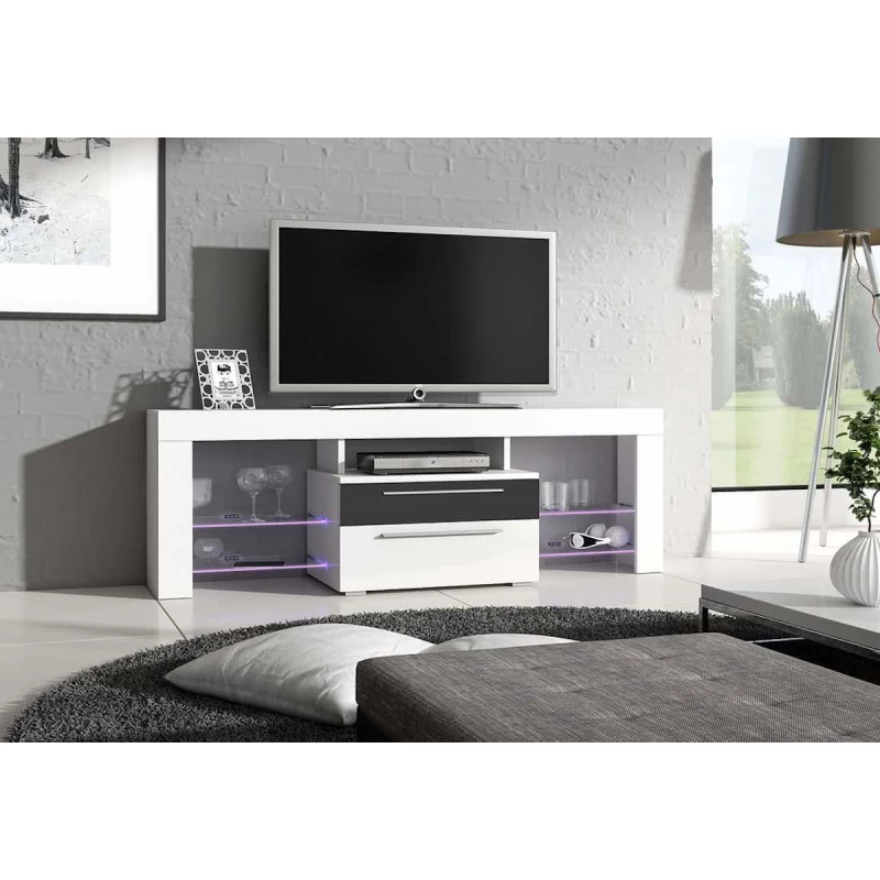 Televizní stolek HORD - bílý / šedý lesk