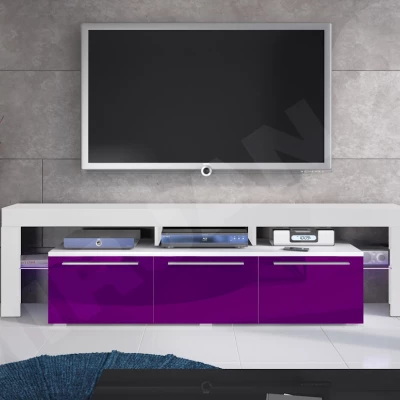 Televizní stolek BENITO - bílý / fialový lesk
