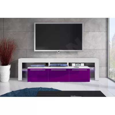 Televizní stolek BENITO - bílý / fialový lesk