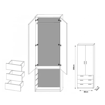 Dvoudveřová skříň s šuplíky RYBAR - šířka 80 cm, bílá / šedý lesk