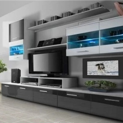 Stěna do obývacího pokoje BENITO 1 - bílá / šedý lesk