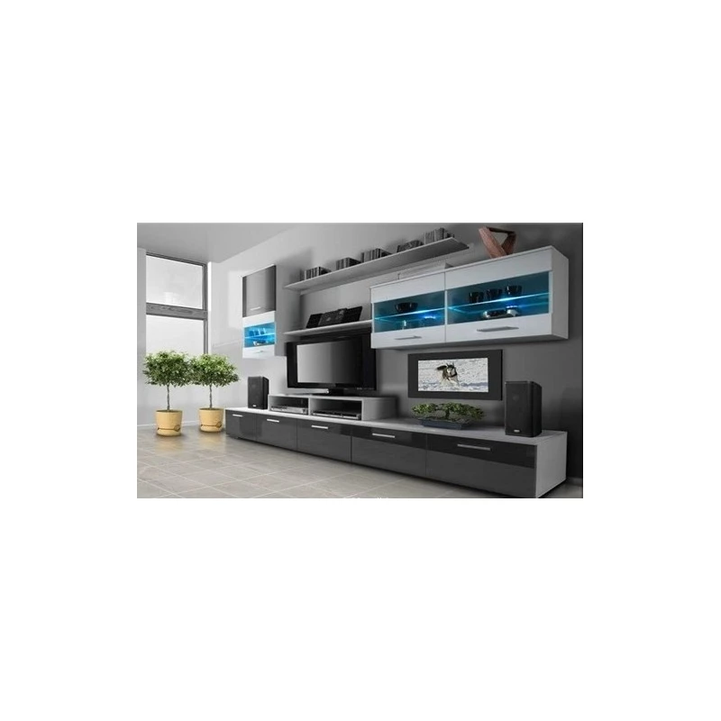 Stěna do obývacího pokoje BENITO 1 - bílá / šedý lesk