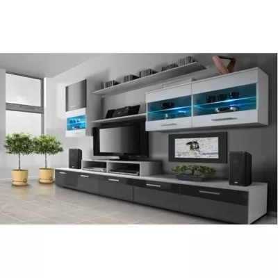 Stěna do obývacího pokoje BENITO 1 - bílá / šedý lesk