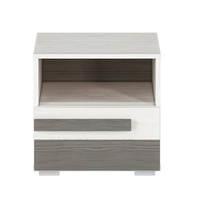 Noční stolek ILKO - bílá borovice / new grey