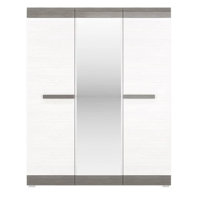 Šatní skříň se zrcadlem ILKO - šířka 163 cm, bílá borovice / new grey