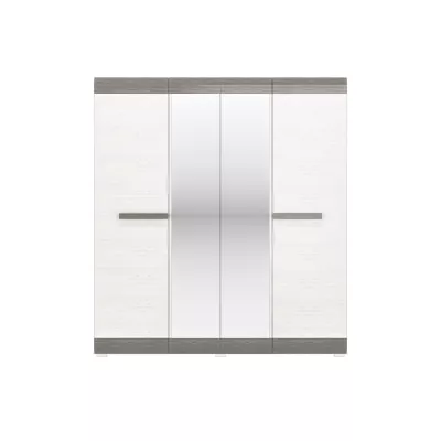 Šatní skříň se zrcadlem ILKO - šířka 183 cm, bílá borovice / new grey