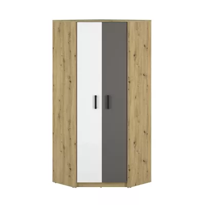 Rohová skříň KARIS - šířka 82 cm, bílá / antracit / dub artisan