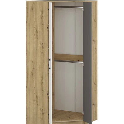 Rohová skříň KARIS - šířka 82 cm, bílá / antracit / dub artisan