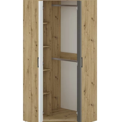 Rohová skříň KARIS - šířka 82 cm, bílá / antracit / dub artisan