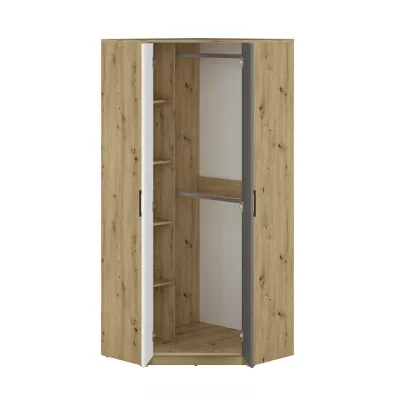 Rohová skříň KARIS - šířka 82 cm, bílá / antracit / dub artisan