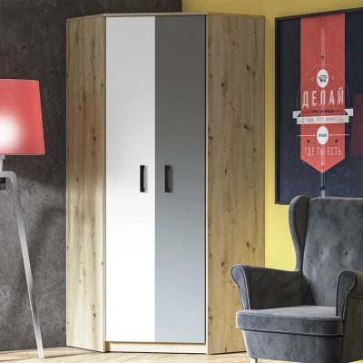 Rohová skříň KARIS - šířka 82 cm, bílá / antracit / dub artisan