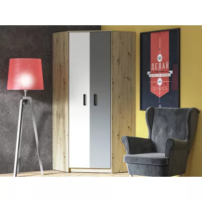 Rohová skříň KARIS - šířka 82 cm, bílá / antracit / dub artisan