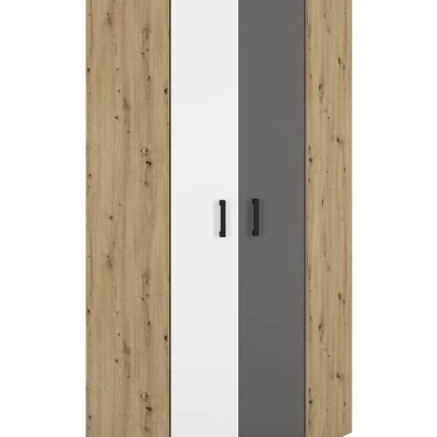 Rohová skříň KARIS - šířka 82 cm, bílá / antracit / dub artisan