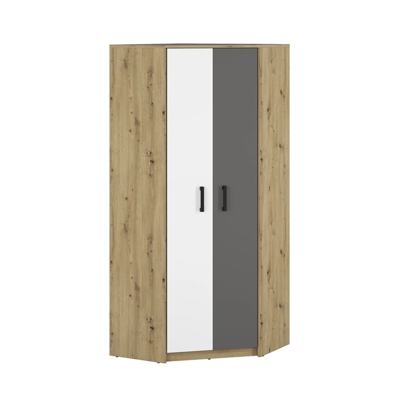 Rohová skříň KARIS - šířka 82 cm, bílá / antracit / dub artisan