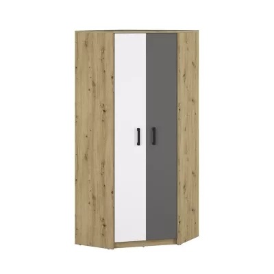 Rohová skříň KARIS - šířka 82 cm, bílá / antracit / dub artisan