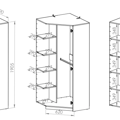 Rohová skříň KARIS - šířka 82 cm, bílá / antracit / dub artisan