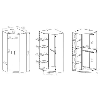 Rohová skříň KARIS - šířka 82 cm, bílá / antracit / dub artisan