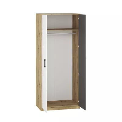 Úzká šatní skříň KARIS - šířka 80 cm, bílá / antracit / dub artisan