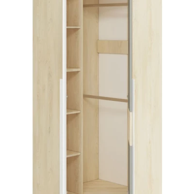 Rohová skříň INNES - šířka 82 cm, buk fjord / bílá / šedá platina