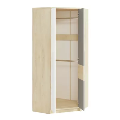 Rohová skříň INNES - šířka 82 cm, buk fjord / bílá / šedá platina