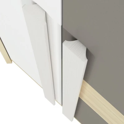 Rohová skříň INNES - šířka 82 cm, buk fjord / bílá / šedá platina