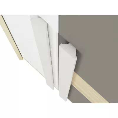 Rohová skříň INNES - šířka 82 cm, buk fjord / bílá / šedá platina