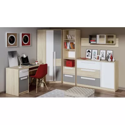 Rohová skříň INNES - šířka 82 cm, buk fjord / bílá / šedá platina