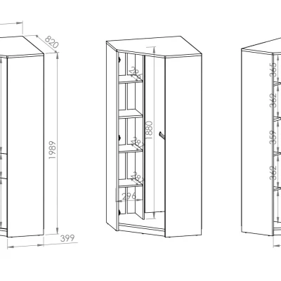 Rohová skříň INNES - šířka 82 cm, buk fjord / bílá / šedá platina