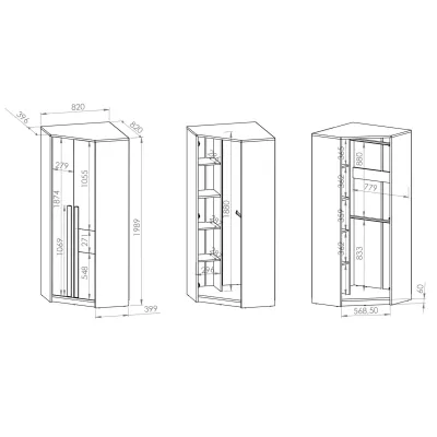 Rohová skříň INNES - šířka 82 cm, buk fjord / bílá / šedá platina