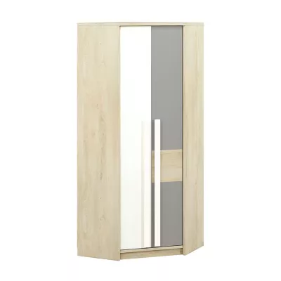 Rohová skříň INNES - šířka 82 cm, buk fjord / bílá / šedá platina