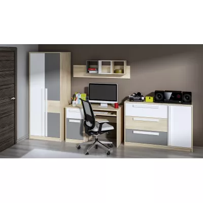 Velká komoda INNES - buk fjord / bílá / šedá platina