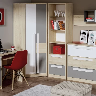 Velká komoda INNES - buk fjord / bílá / šedá platina