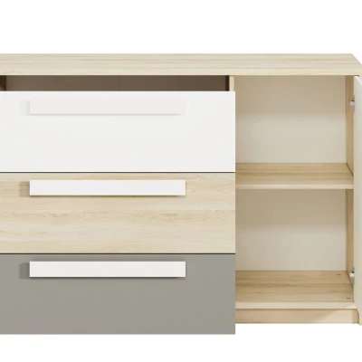 Velká komoda INNES - buk fjord / bílá / šedá platina