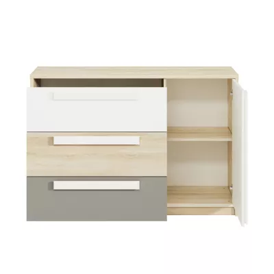 Velká komoda INNES - buk fjord / bílá / šedá platina