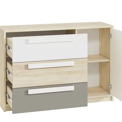 Velká komoda INNES - buk fjord / bílá / šedá platina
