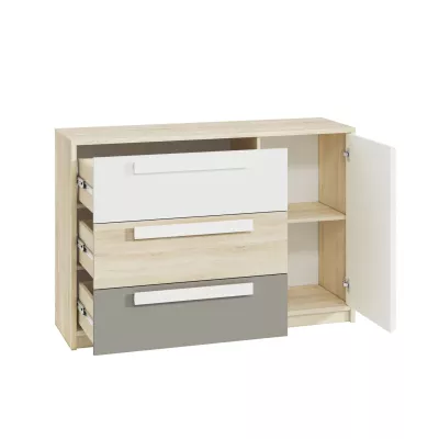 Velká komoda INNES - buk fjord / bílá / šedá platina