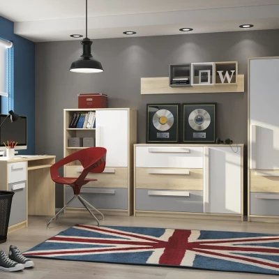 Velká komoda INNES - buk fjord / bílá / šedá platina