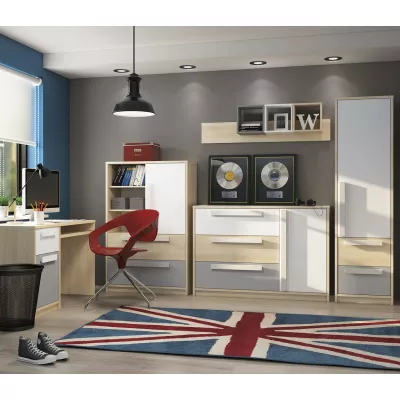 Velká komoda INNES - buk fjord / bílá / šedá platina