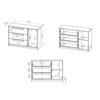 Velká komoda INNES - buk fjord / bílá / šedá platina