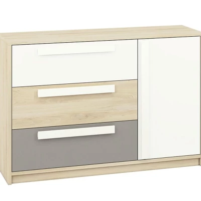Velká komoda INNES - buk fjord / bílá / šedá platina