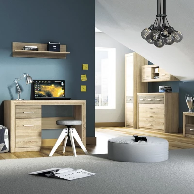 Úzká policová skříň KAELA - pravá, světlý dub sonoma / sonoma lanýž