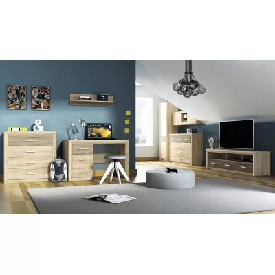 Úzká policová skříň KAELA - pravá, světlý dub sonoma / sonoma lanýž