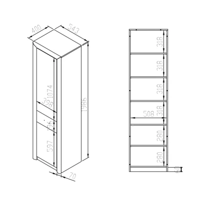 Úzká policová skříň KAELA - pravá, světlý dub sonoma / sonoma lanýž