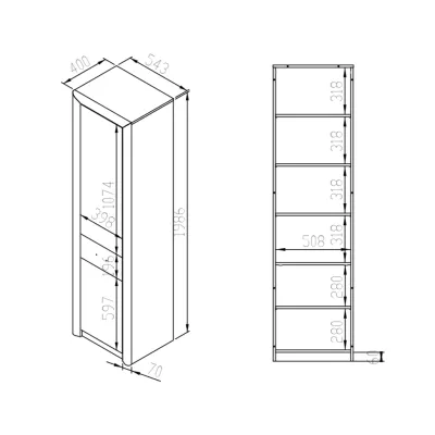 Úzká policová skříň KAELA - pravá, světlý dub sonoma / sonoma lanýž