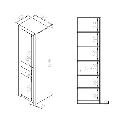 Úzká policová skříň KAELA - levá, světlý dub sonoma / sonoma lanýž