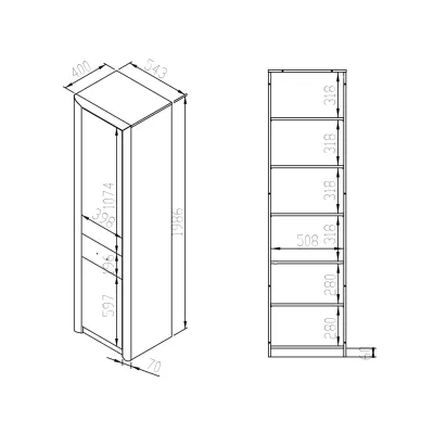 Úzká policová skříň KAELA - levá, světlý dub sonoma / sonoma lanýž